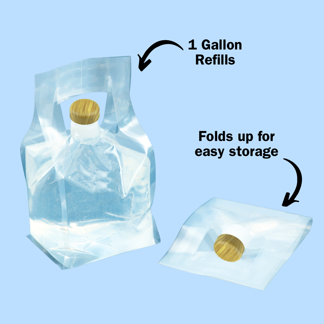 Foldable 1-gallon refill container for washer fluid tablets, easy to store and use